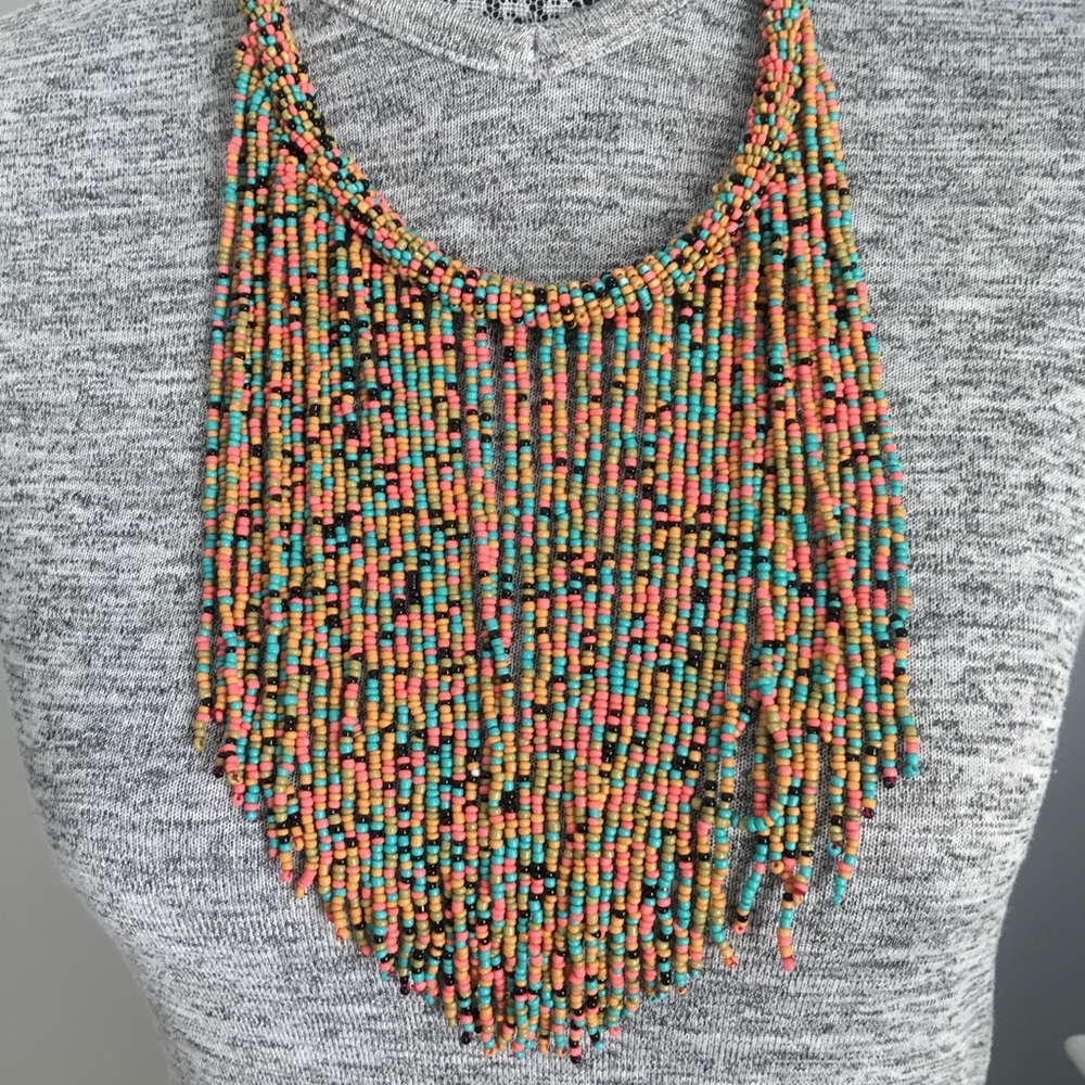 Handmade beaded necklace .